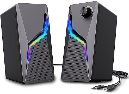 ROSON Datorhögtalare, PC-spelhögtalare med förbättrad bas och volymkontroll, stereo 2.0 USB-driven 3,5 mm aux-multimedia-högtalare för laptop/stationära/surfplattor/telefon