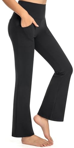 GymCope Flare Leggings for Women, High Waist Bootcut Yoga Pants for Women with 4 Pockets, Tummy Control and Non-See-Through Dress Pants Black