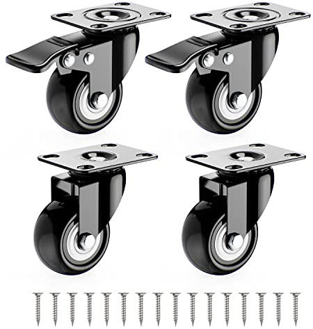 Möbelroller Transportroller – 4-Teilig, 2 Möbelrollen mit Bremse & 2 Rollen Schwerlast, 50mm Lenkrollen für Möbel, Schwarz, 200kg Gesamtlast, für Alle Böden