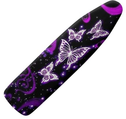 NETILGEN Copriasse da stiro, resistente alle macchie e alle bruciature, antiscivolo, XXL, per dimensioni 145-150 x 50-55 cm, decorazione per interni, motivo: farfalle, colore: viola lucido