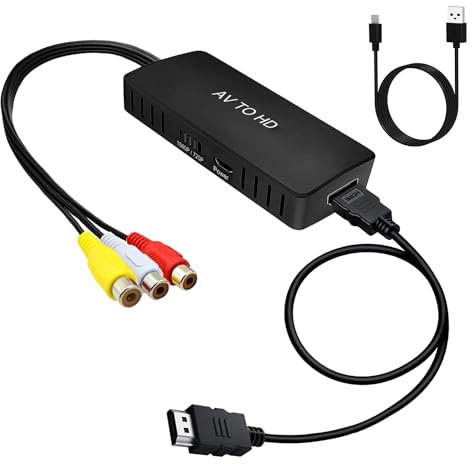 SZJUNXIAO Adattatore AV to HDMI Full HD, Adattatore HDMI, Adattatore AV a HDMI, Uscita Video Adattatore Audio per HDTV Monitor Proiettore STB VHS PS3 Sky Blu-ray Lettore DVD