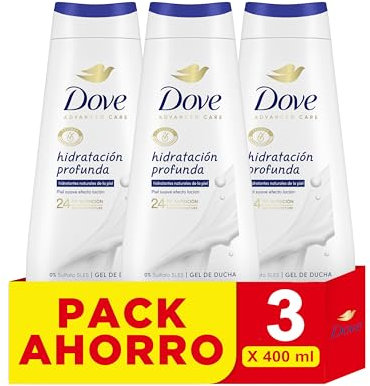Dove Advanced Care Gel De Ducha Hidratación Profunda Hidratantes Naturales, 3 x 400 ml
