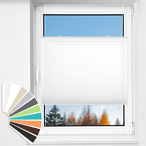 HOMEDEMO Plissee Klemmfix ohne Bohren Jalousien, Weiß, 35x80cm(BxH), Plisseerollo Fensterrollo mit Klemmträger, Faltrollo Klemmrollo Sicht-und Sonnenschutz Rollos für Fenster & Tür