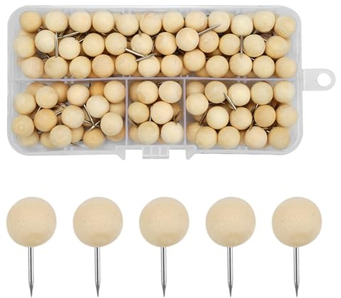 130 Piezas Chinchetas de Madera, Chinchetas de Tablero de Corcho, Chinchetas para Corcho, Chinchetas Decorativas con Punta de Acero Inoxidable, Chinchetas Pared con Caja de Almacenamiento para Hogar