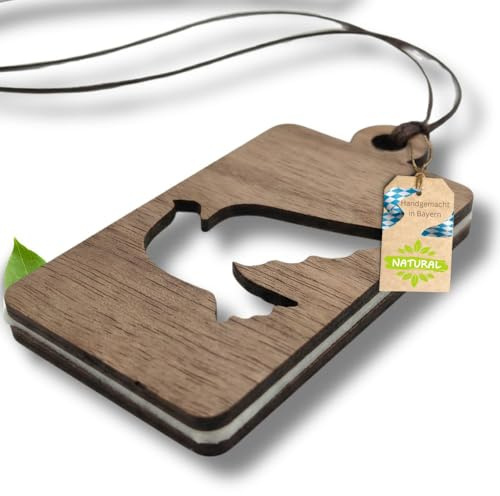 Duftbaum Auto [Taube] Holz Diffuser für ätherische Öle, 100% Nussbaum, Auto Duft mit verschiedene Designs, wiederverwendbar mit Filzpad, Handgefertigt in Bayern, Eleganter Lufterfrischer