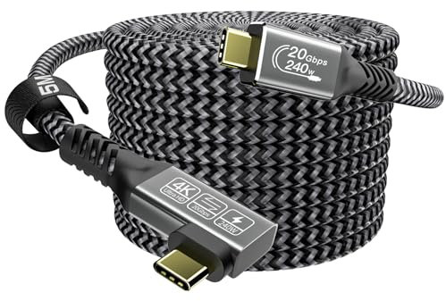 CAKOBLE 5m usb c cable,[20Gbps,240W,4K@144Hz] USB 3.2 Cable Compatible Thunderbolt 4 /Thunderbolt 3 5K@60Hz usbc monitor For iPhone16,MacBook,Samsung 24,90 degree usb c cable