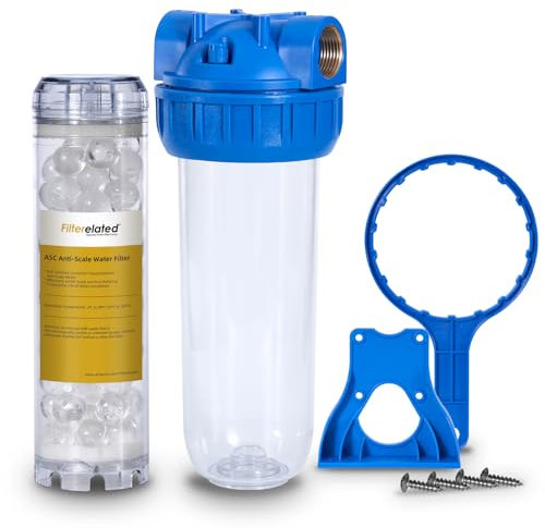 Boîtier de filtre 10 pouces standard transparent Bouteille filtrante à un étage Orifice en laiton 3/4 BSP Convient à toutes les cartouches de 2,5 x 10 (Boîtier+ anticalcaire pour filtrer)
