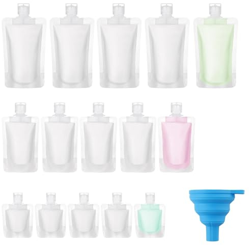 Zosenyer Sats med 15 återanvändbara reseflaskor 30 ml/50 ml/100 ml – Tät uppsättning för vätskor (schampo, lotion, balsam, duschgel) – Med liten tratt.