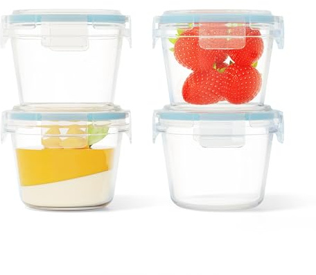 HAUSVIVO 4 Vasetti in Vetro 120ml con Coperchio Ermetico – Contenitori Alimentari in Borosilicato Senza BPA, Riutilizzabili e a Prova di Perdite per Svezzamento, Yogurt, Marmellata, Salse