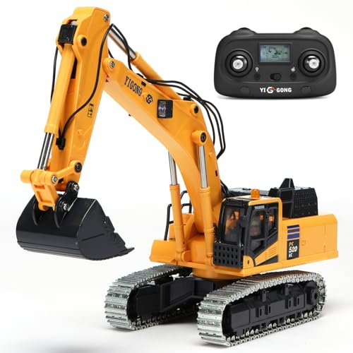 kolegend Hobby Metal Mini RC Excavator for Adults, Remote Control Construction Model with Leadscrew Digging System, 2 Batteries & Carry Case Included