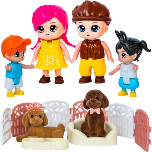 Casa delle bambole Famiglia Personaggi con mobili in miniatura per casa delle bambole e accessori (set famiglia e adorabili animali domestici)