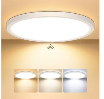 Mugust Deckenleuchte mit Bewegungsmelder Innen, 2700K/4000K/6500K 18W LED Deckenlampe Radar Bewegungssensor, IP44 Ultra Dünn Lampe, Rund Sensor Licht für Flur Treppe Küche Balkon Keller Garage (22CM)