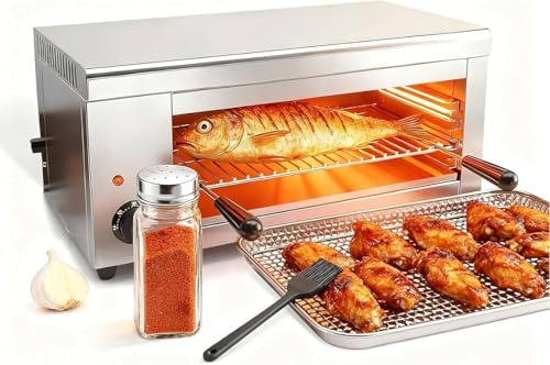 2000W elektrisk salamandergrill, osmältare för kommersiellt bruk och hemmabruk, grill i rostfritt stål med 2 avtagbara galler, 15 liters kapacitet, temperatur 50℃-300℃