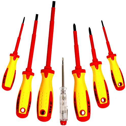S&R Set di Cacciaviti da Elettricista Isolati, 7 giraviti a norma VDE Professionali con tester di tensione SL-PH. Qualità Professionale