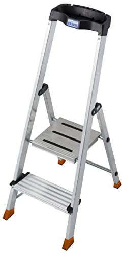 KRAUSE Stehleiter Safepro, 2 Stufen, 127204 | Mit tiefen Stufen, 2 Stufen