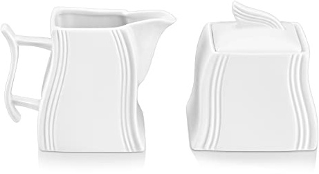Malacasa Flora Series 3-Piece Milk and Sugar Set with Lid, Milk Jug, Sugar Bowl, Milk and Sugar Containers Ceramic Kitchen Accessories