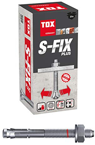 TOX Chevilles d'ancrage S-Fix Plus - M10 x 140/60+73 mm - Homologué pour la construction - 25 chevilles galvanisées pour charges lourdes - 04210125