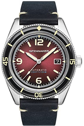 Spinnaker Herren 43mm Fleuss Automatik Oxblood Red Uhr mit Echtlederband SP-5055-07