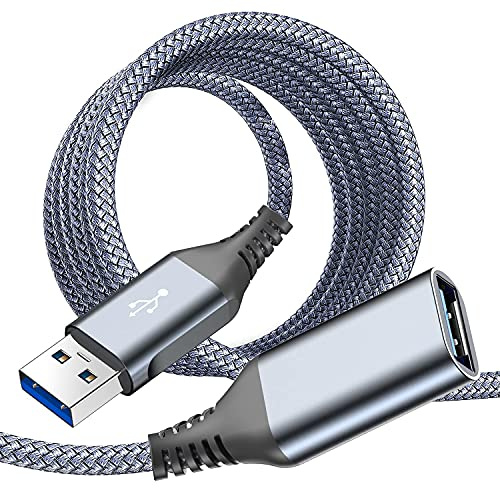 USB 3.0 Verlängerung Kabel 3M, Verlängerungskabel USB-A Stecker auf A Buchse Nylon USB Kabel Verlängerung 5Gbps Superschnelle für Kartenlesegerät,Tastatur, Drucker, Scanner, Kamera, Hubs-Grau
