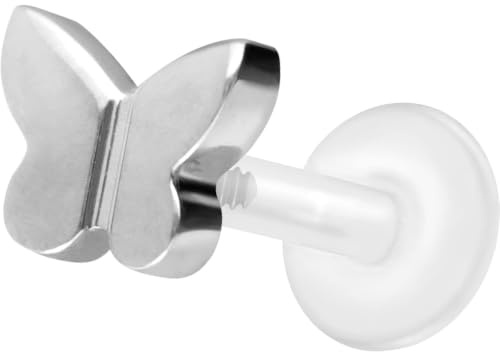 PIERCINGLINE PTFE Labret mit Innengewinde Titan Aufsatz SCHMETTERLING Piercing Lippe Nase Ohr Helix Tragus Medusa Farb & Größenauswahl