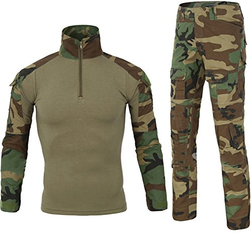 LANBAOSI Airsoft Tarnanzug Herren Paintball Combat Shirt Taktische Hose Langärmlige mit 1/4 Reißverschluss Militär Anzug Outdoor Camouflage Jagdbekleidung BDU