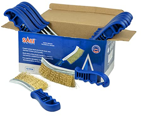 SALI 12 Stück Drahtbürsten mit langer Griffstange (280mm), Kunststoffgriff und extra dicken Borsten Dratbürstenset Perfekt für Reinigung, Rostentfernung, Grill, Farbe, Schweißschlacke und Haushalt