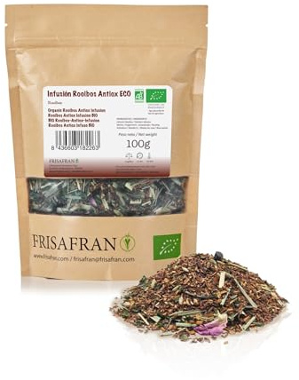 FRISAFRAN | Infusión Rooibos Antioxidante Ecológica a Granel 100g | rooibos | te roibos | Bebida relajante | Experiencia Sensorial | Sabor Unico | Natural | Té Sin Cafeína | Nutritiva | Hidratante