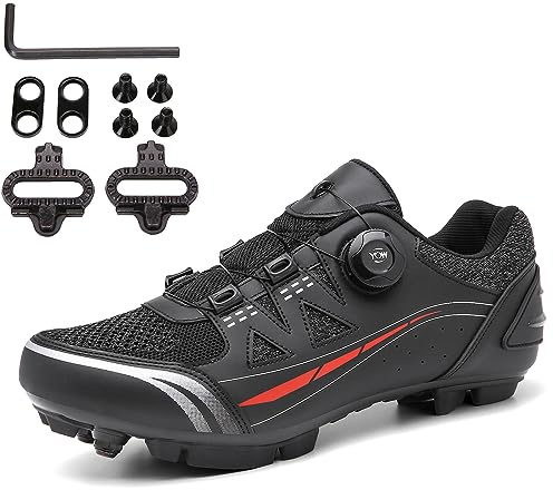 PENXZT MTB Schuhe Herren Fahrradschuhe Mountainbike Schuhe Kompatibel mit Shimano SPD 2-Bolts-Pedalen mit Stollen, für Rennschuhe in Innen- und Außenbereiche,Schwarz,43 EU