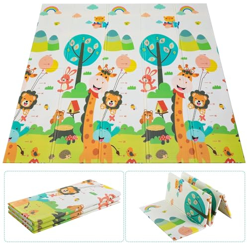 Tapis de Jeux Bébé, 180 x 160 cm, Tapis d'éveil pour Bébé, Tapis sol Enfant XXL en Mousse Epais Pliable Reversible, Imperméable, Tapis de Motricité Favorisant Le Développement Sensoriel Cadeau bébé