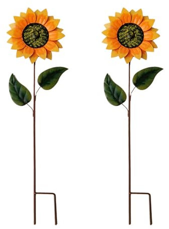 MODUDY Girandola in metallo, girandola a vento da giardino, girasole per prato, decorazione per piante, mulino a vento rotante in ferro, artigianato in metallo, decorazione per cortile e giardino