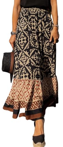 JENJON Donna Gonna Lunga Stampata Casual Alta Vita Elastica Boho Floreale Senza Maniche Gonna Estiva Abiti da Spiaggia B-Nero M