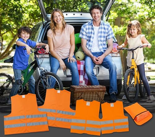 4business Familienset Kfz Warnwesten orange 2 Erwachsene+2 Kinder (S/XS) | im Beutel