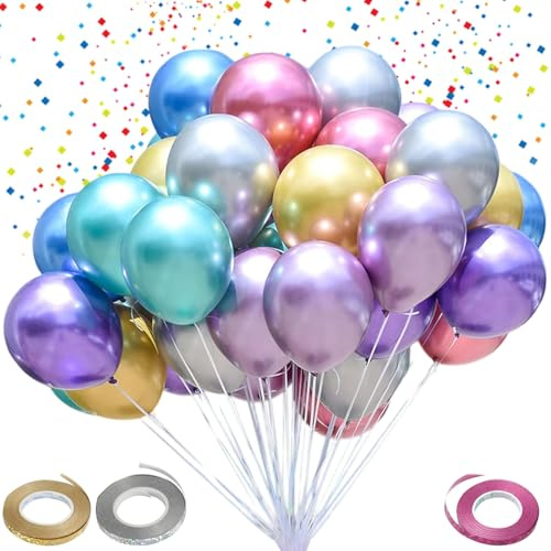 50 stycken metallicfärger, latexballonger, färgglada heliumballonger med, färgglada metalliska ballonger, latexballonger, metalliska ballonger för bröllop, dekoration, festdekoration,