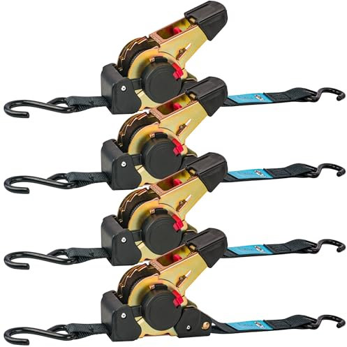 Digank Indragbara spärrremmar 4-pack – 1 tum x 25 cm vardera, spärrremmar självinfällbara 725 kg brytstyrka. Väderbeständiga säkerhets-S-krokar, perfekt för båt, säkrande last, alla transportjobb