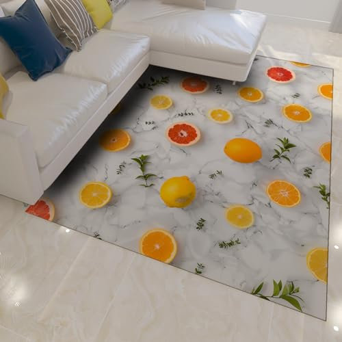 LANDERSION Bereich Teppich Wohnzimmer Teppiche Waschbar Große weiche Marmor Textur Bauernhaus Teppich Orange Obst Boden Teppich für Schlafzimmer Home Office 60x90cm