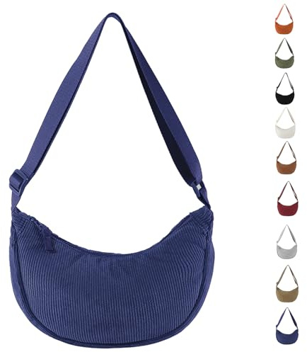 Uwiyo Crescent Bag for Women, Corduroy Dumpling Bag Hobos Crossbody Bags Portable Crescent Cross Body Bags for Women Girls for Daily Use (Navy)