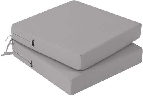 PRIMEPATIO Outdoor Chair Seat Cushions Set of 2, Thick 7cm, Rattan Garden Waterproof Cushions for Outdoor Furniture with Ties, Patio Dining Chair Pads, 45 x 45cm, Grey