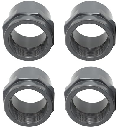HAF 4X PVC Fittings Gewindemuffe mit 63mm x 2 | Klebemuffe x Innengewinde | Übergangsmuffe aus grauem PVC-U | PN16 für Rohr, Schwimmbad, Poolverrohrung, Druckleitung, Rohrleitung, Pool & Teich