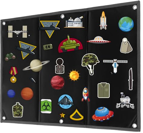 QWORK® Panel de exhibición parches tácticos, 60 x 45 cm negro estera de gancho para parches tácticos con ojales, para distintivos, estampillas y parches