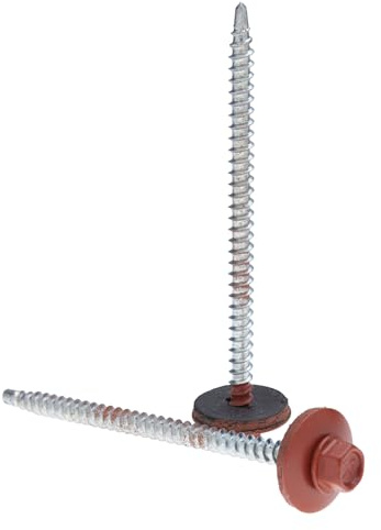 4.8 x 100 mm Tornillos para techos, cabeza hexagonal, autoperforantes, multicolor (RAL8004 Marrón cobre) Tornillos con arandela sellada de EPDM, tornillos de hojalata galvanizados 50 piezas