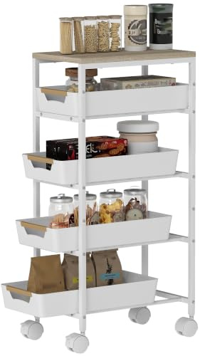 HOMCOM Carro de Cocina de Almacenamiento de 5 Niveles 39,5x24x82 cm Blanco
