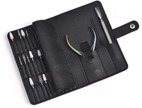 KAZIPOP Nail Drill Bits Holder Nail Drill Bit Storage Organizer Nail Bits Displayer Organizer Container 37 Holes Compact Storage Wallet for Manicure Tools (Not Include Tools) (Black)