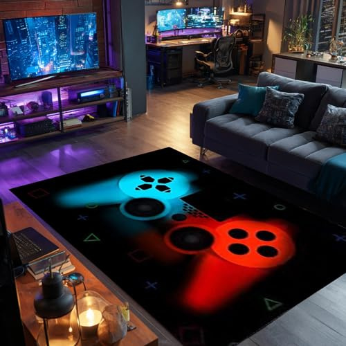 Gaming-matta 3D-spelkontroll design, 120 x 160 cm gamer-matta lekmatta, halkfri och tvättbar dörrmatta, uggla dekoration för pojkar tonåringar sovrum vardagsrum lekrum gamer uppsättning, E