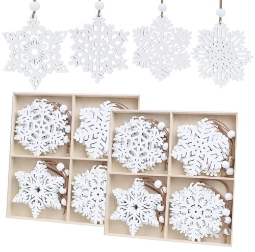 32 Stück Schneeflocken Deko Holz Weiß 8 Design Christbaumschmuck Weiß 7cm Olzschmuck Weihnachtsbaum Für Winterdeko Weihnachtsdeko DIY