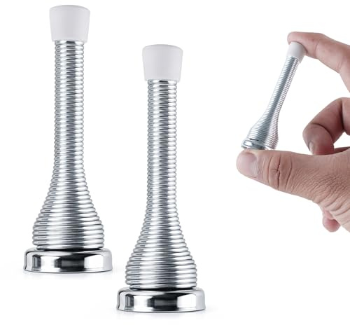 ZAVIA Spring Door Stop (Set of 2) | Chrome Wall Mounted Door Stopper for Skirtings & Floors | Anti-Slam Door Stops with Thick Rubber Head | Best for Home & Office Use