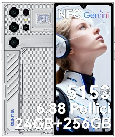 OUKITEL C61 GT Telefonos Moviles Libres - 24GB RAM+256GB ROM/TF 1TB 6,88 Pulgadas HD+ 90Hz Teléfonos Inteligentes,5150mAh,Android 15 Smartphone,13MP, Gemini AI/4G Dual SIM/Face ID/Fingerprint/NFC-2026