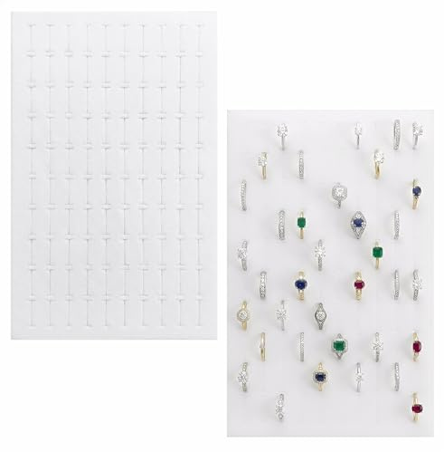 HIVTE 2 Piezas de Insertos para Anillos y Pendientes, Organizador de Terciopelo Blanco con 100 Ranuras para Bandejas de Joyas, 28 x 18 cm