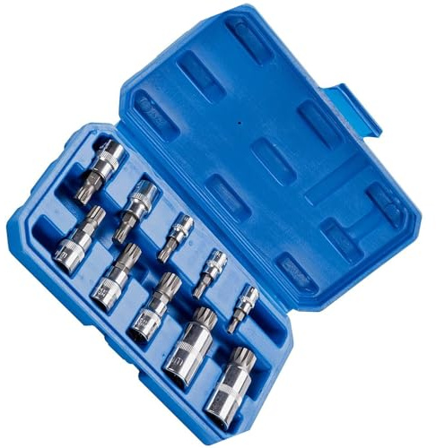 Spline Tip Bit Socket & Triple Square Spline Bit Socket Set, 1 / 2inch & 3/8 & 1/4 Drive, 10Pcs 12 Point Tamper Proof Adapter Set