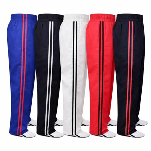 MAR | Black Full Contact Trouser Sweat Pants, Boxing, Muay-Thai, Fitness, Kickboxing & Karate Pants, 8oz Polycotton Fabric with Striped Design, Elasticated Drawstring Waistband Bottoms (7/200)