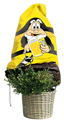Vlieshaube Fan gelb/schwarz, 110 x 150cm, 50g/qm Winterschutz Pflanzen/Fanartikel Fußball aus Garten-Vlies/Kübelpflanzensack Frostschutz/Gartendeko / 2 Jutesäckchen gratis